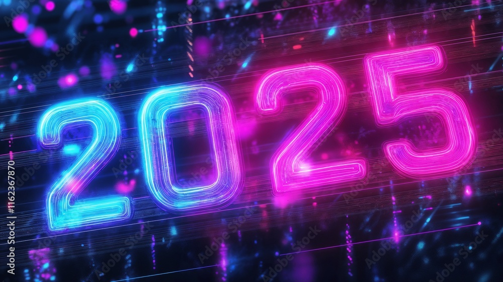 Futuristic Abstract Neon 2025 with Digital Glow, New Year Celebration Futuristic Abstract Neon 2025 with Digital Glow, New Year Celebration