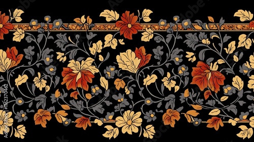 Textile border pattern scroll repeat motif design