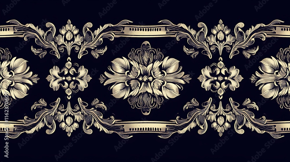 Textile border pattern scroll repeat motif design Textile border pattern scroll repeat motif design