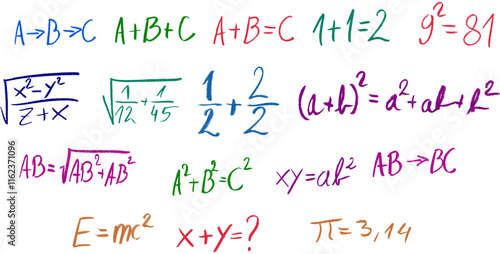 Math Equations Crayon Chalk Drawing Vector Set