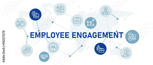 Employee engagement concept of workforce involvement staff commitment partnership management teamwork illustration