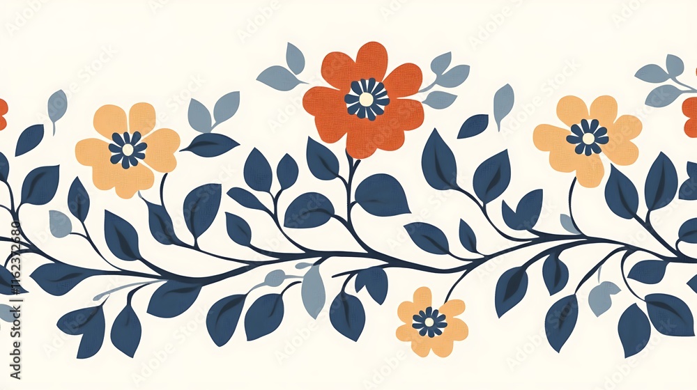 Fototapeta premium Textile border pattern scroll repeat motif design