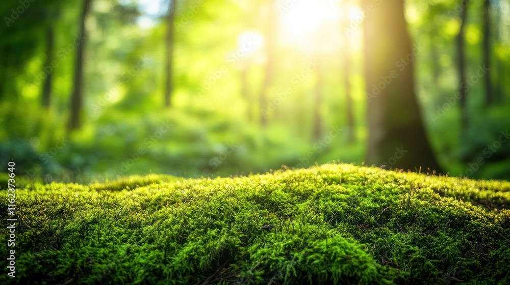 Lush Green Moss in a Sunlit Forest Lush Green Moss in a Sunlit Forest