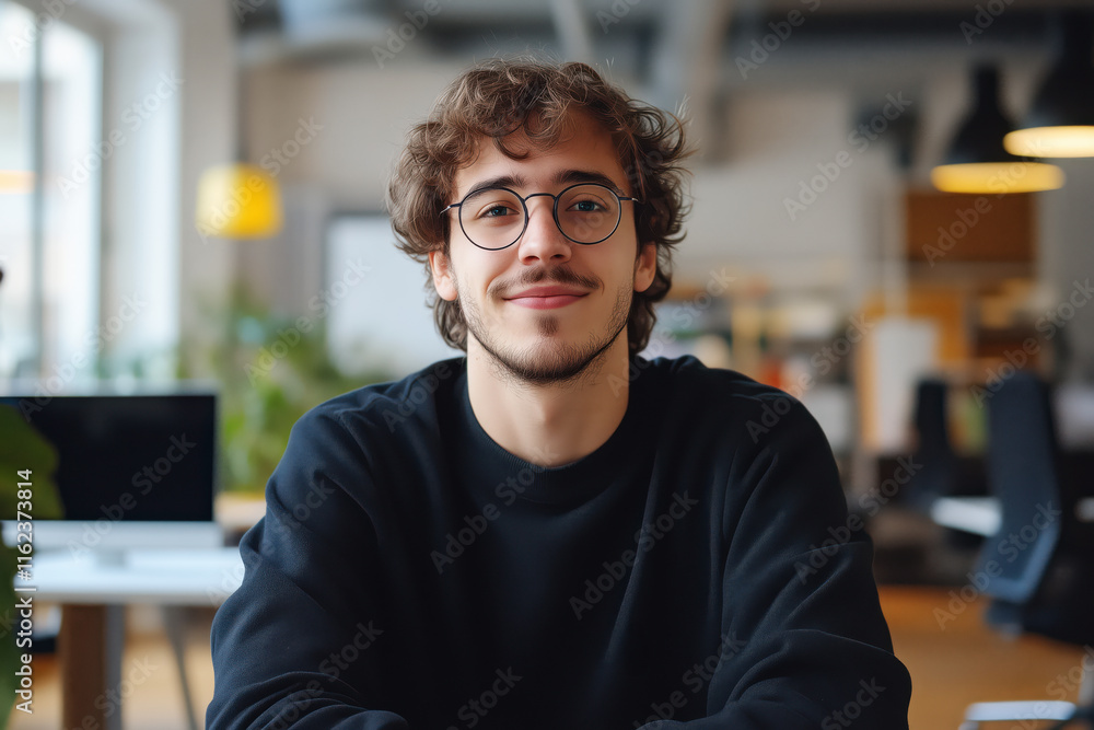 Fototapeta premium Portrait of male programmer in office. Development programmer working software and coding technology
