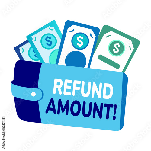 Refund amount in wallet, flat style sticker 