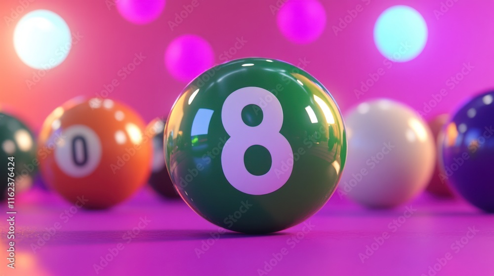 Eight Ball Close-up: A Vibrant Billiards Scene Eight Ball Close-up: A Vibrant Billiards Scene