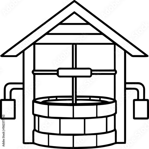 water well outline vector illustration line art