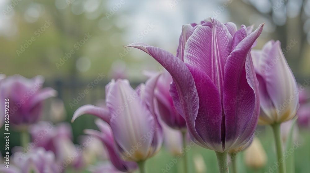 Field of blooming purple tulips in springtime. Field of blooming purple tulips in springtime.