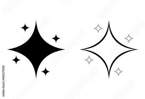 sparkling stars icon stroke and black fill color. sparkle star