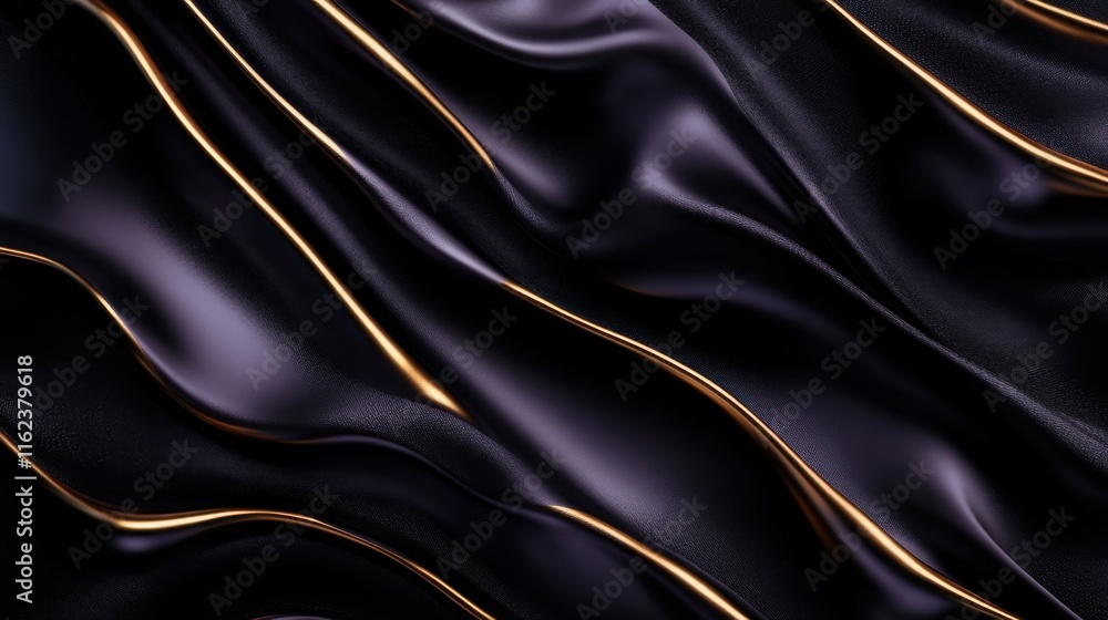 Fototapeta premium Elegant Black Fabric with Smooth Gold Accents and Wavy Texture