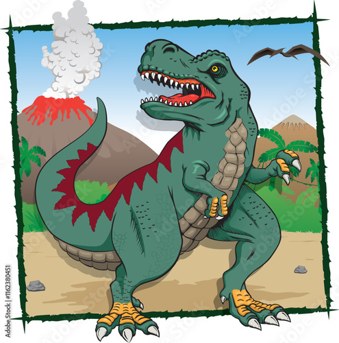 Jurassic nature, illustration of a dinosaur Tyrannosaurus rex. Ideal for educational and informative materials