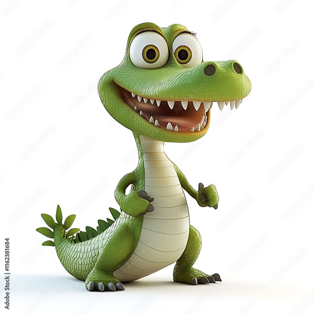Fototapeta premium Cheerful cartoon crocodile, isolated on white background.