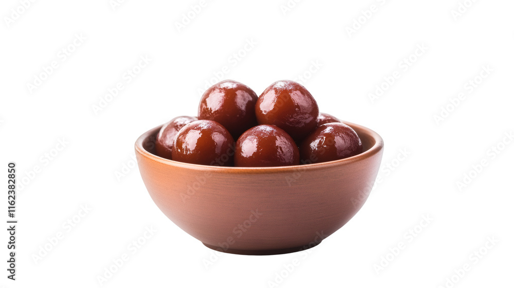 Delicious indian dessert gulab jamun served in a terracotta bowl, isolated on transparent background Delicious indian dessert gulab jamun served in a terracotta bowl, isolated on transparent background