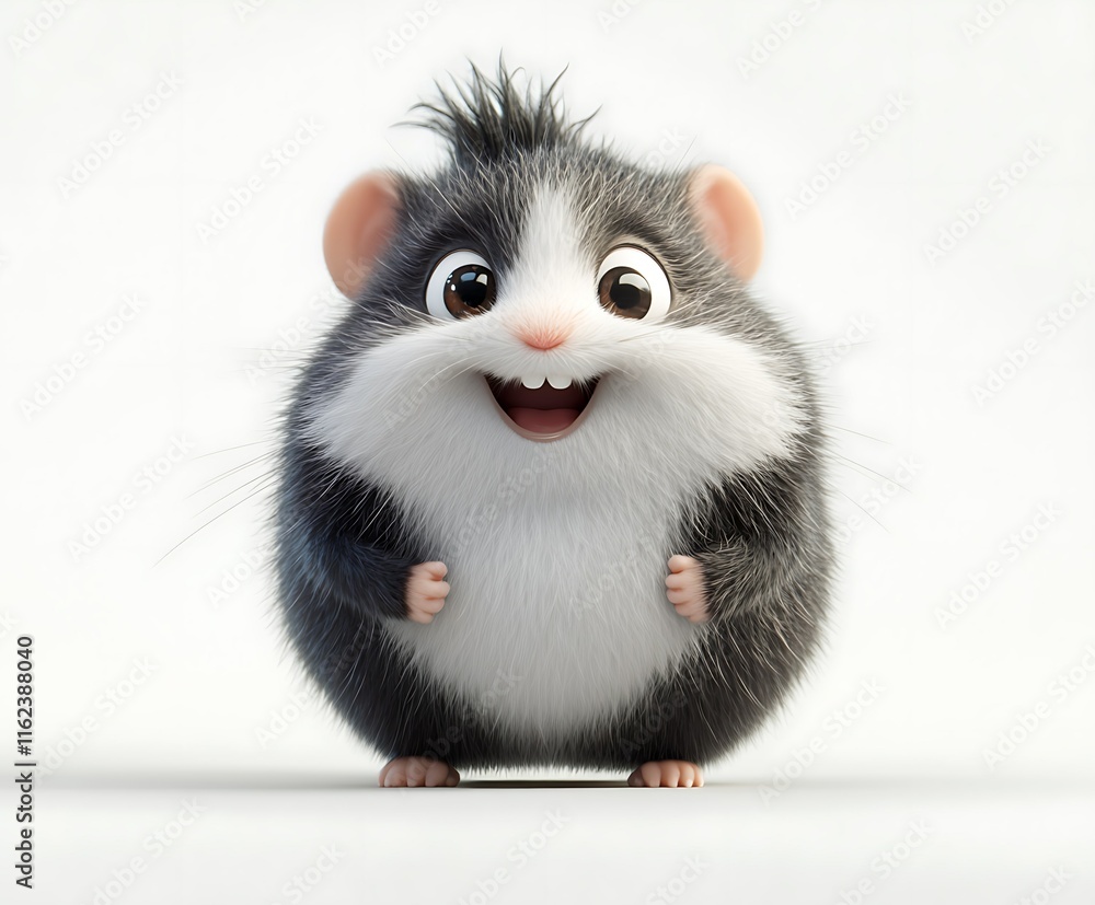 Adorable 3D rendered hamster with fluffy fur, big eyes, and a cheerful expression, standing against a white background. Adorable 3D rendered hamster with fluffy fur, big eyes, and a cheerful expression, standing against a white background.