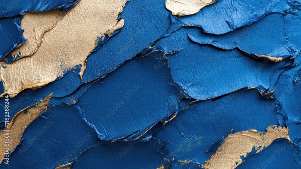 Naklejka premium Textured Blue and Gold Abstract Painting with Layers and Depth