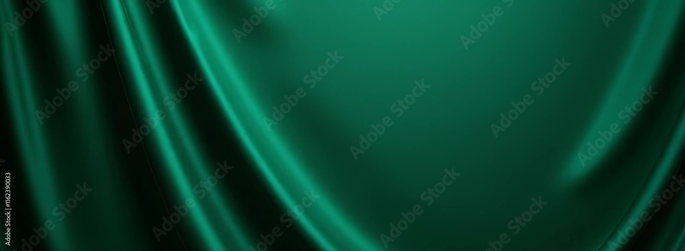 Obraz premium Dark green silk fabric curtain satin background. Beautiful soft folds veil of the fabric. Luxury banner cloth screen membrane