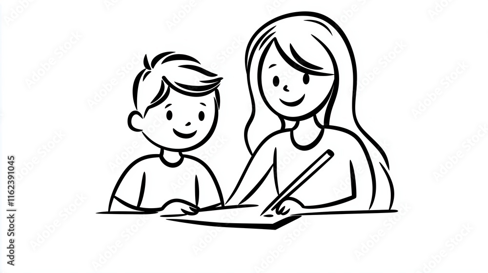 Line Art of Sibling Duo with Focus on Togetherness and Support, Highlighting Dyslexia Awareness Through Creative Expression, Minimalist Design, Emphasizing Family Bond in Simplistic Illustration Line Art of Sibling Duo with Focus on Togetherness and Support, Highlighting Dyslexia Awareness Through Creative Expression, Minimalist Design, Emphasizing Family Bond in Simplistic Illustration