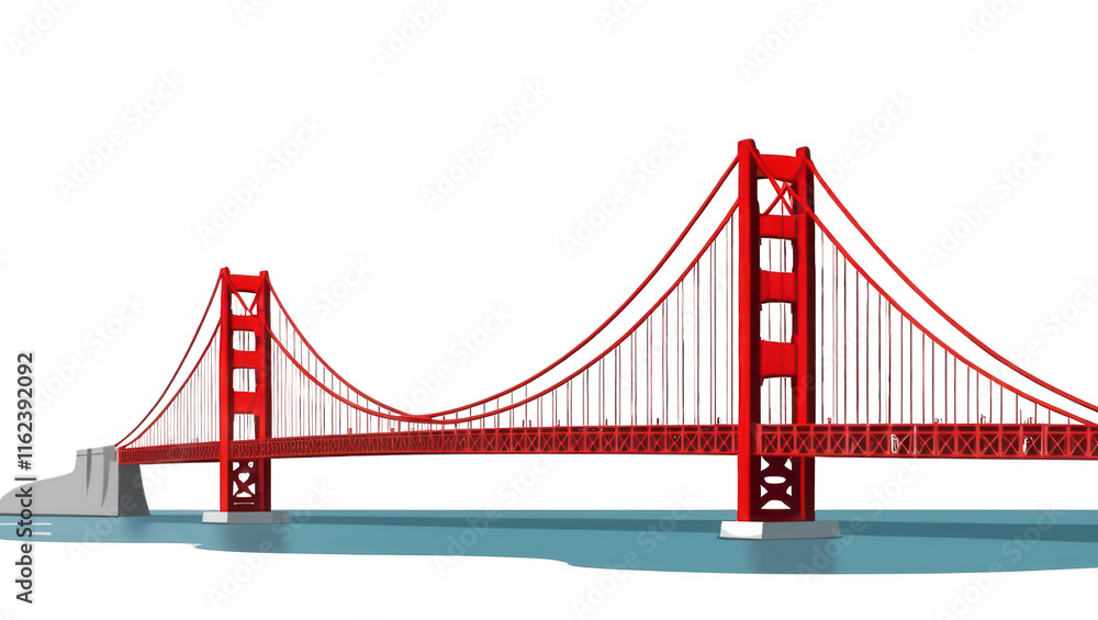 Obraz premium Side view of golden gate bridge construction 3d model in san francisco's urban environment