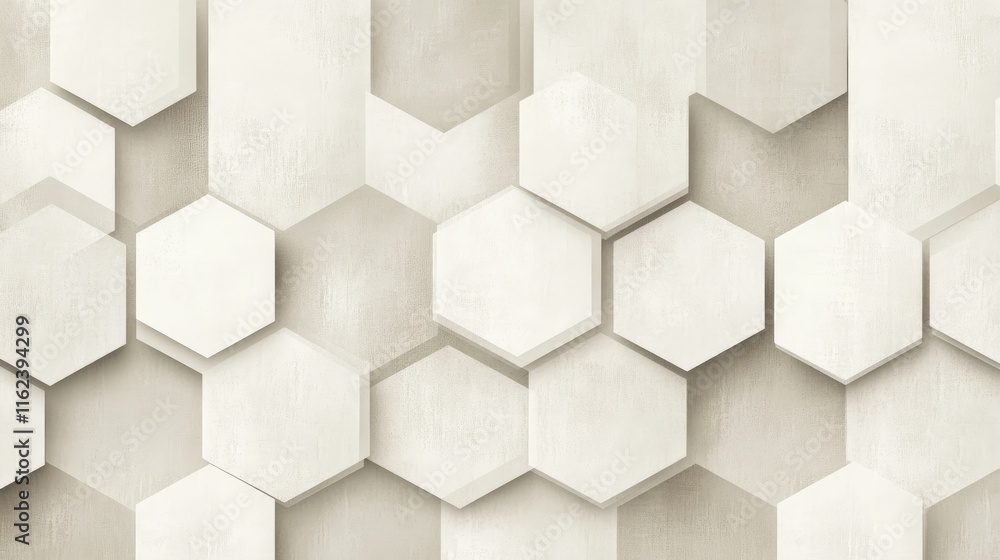 Fototapeta premium A neutral-toned geometric pattern with hexagons and subtle gradients, creating a refined look