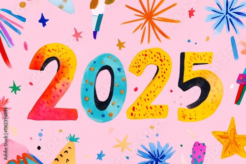 watercolor drawn illustration golden numbers shaped 