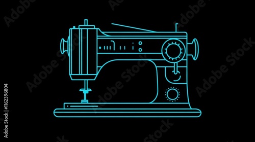 106.Outline icon of a sewing machine, with smooth, continuous lines and minimal detailing, providing a sleek, easily recognizable design for apps and websites. photo