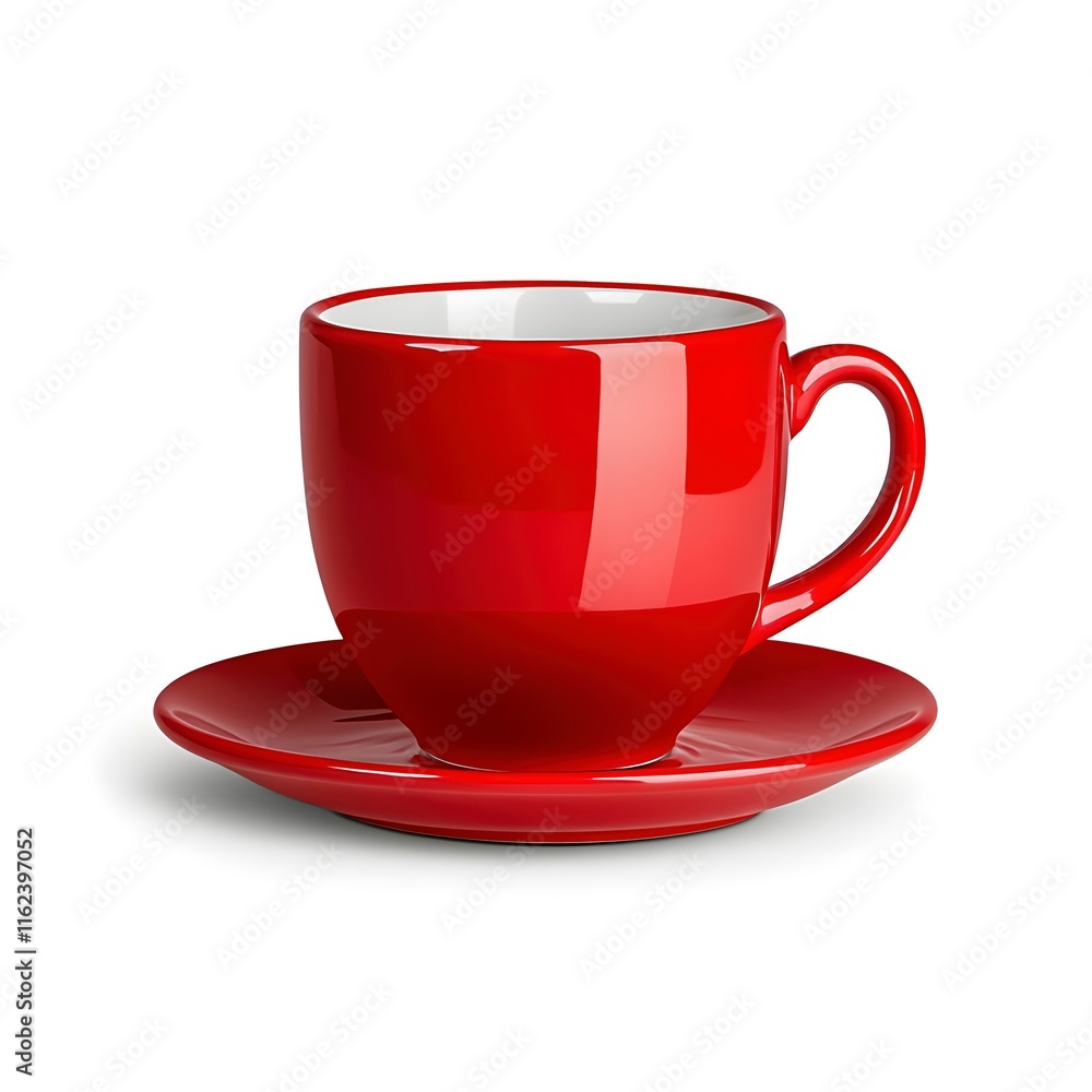 Shiny Red Ceramic Teacup with Saucer on a White Background - Elegant and Modern Design Shiny Red Ceramic Teacup with Saucer on a White Background - Elegant and Modern Design