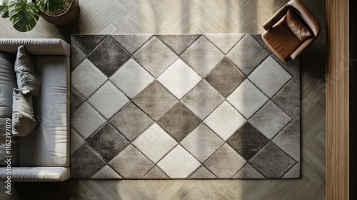 A sophisticated geometric design with overlapping diamonds in taupe and ivory hues
