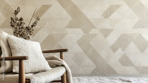 A subtle geometric design in taupe and ivory tones, featuring intricate triangular patterns