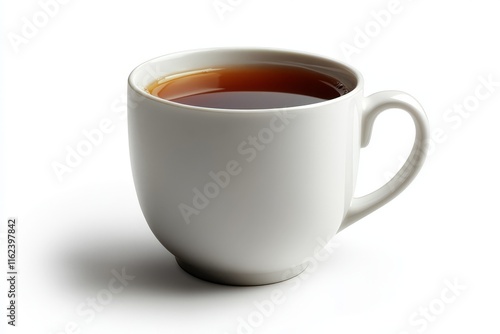 A simple white cup filled with dark tea, showcasing a minimalist design. photo