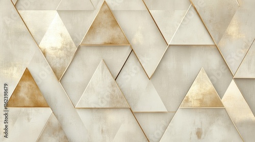 A minimalist design with triangular patterns in soft cream and gold, exuding modern elegance