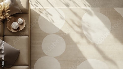 A modern geometric design with subtle circular patterns in taupe and ivory hues, ideal for high-end branding