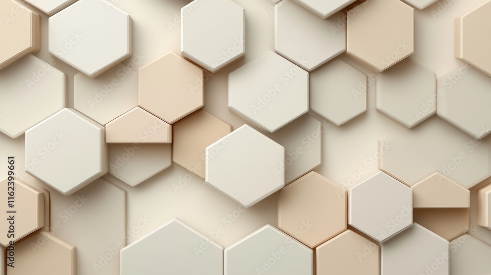 Fototapeta premium A modern geometric pattern with overlapping hexagons in soft beige and cream tones