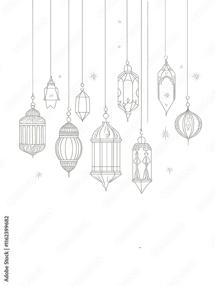 Chic Minimalist Ramadan Lanterns Design isolated transparent background Chic Minimalist Ramadan Lanterns Design isolated transparent background