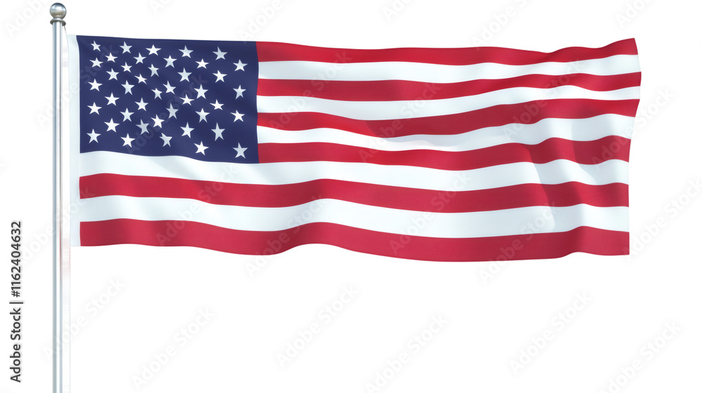 Photorealistic 3D rendering depicting American flag softly billowing, symbolizing national pride with transparent background Photorealistic 3D rendering depicting American flag softly billowing, symbolizing national pride with transparent background