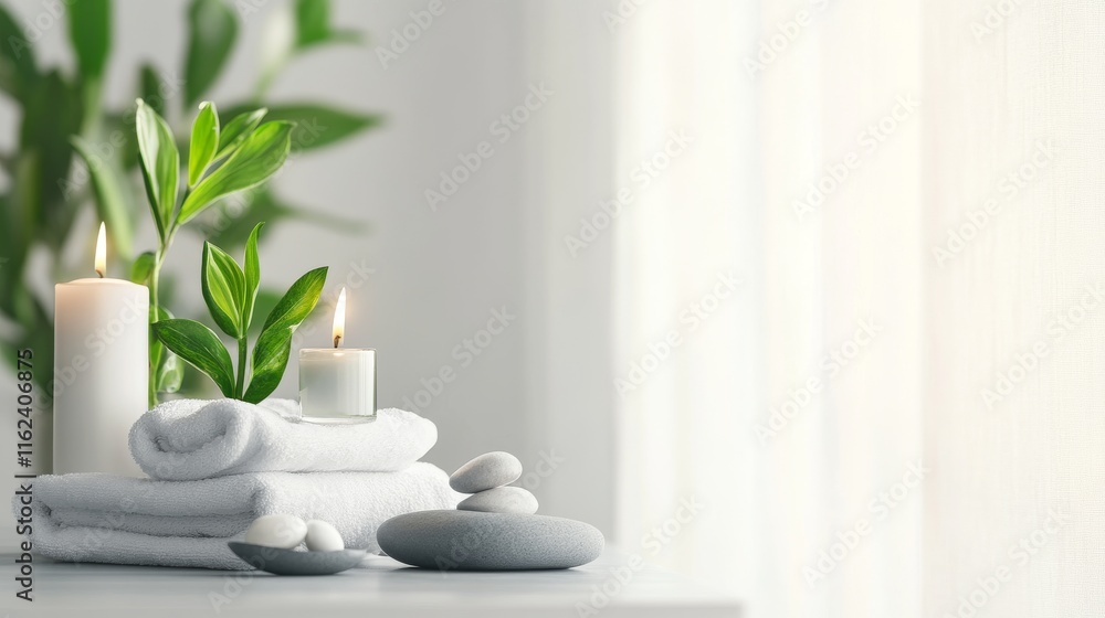 Relaxing spa setting with candles and towels. Relaxing spa setting with candles and towels.