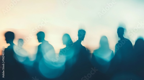 Silhouettes of people against a blurred background.