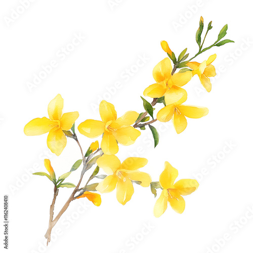 Captivating winter jasmine blooms natural garden watercolor clipart bright yellow flowers serene environment artistic viewpoint