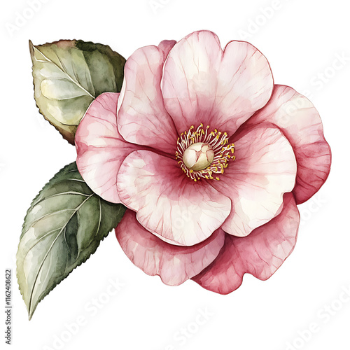 Create delicate watercolor camellias clipart vintage style floral art soft muted shades transparent background seasonal flowers