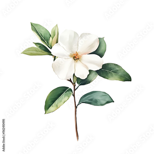 Captivating single daphne bloom botanical garden watercolor clipart soft gradients serene environment floral art concept