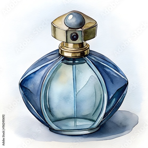 Watercolor hand drawn Perfume bottle on white background