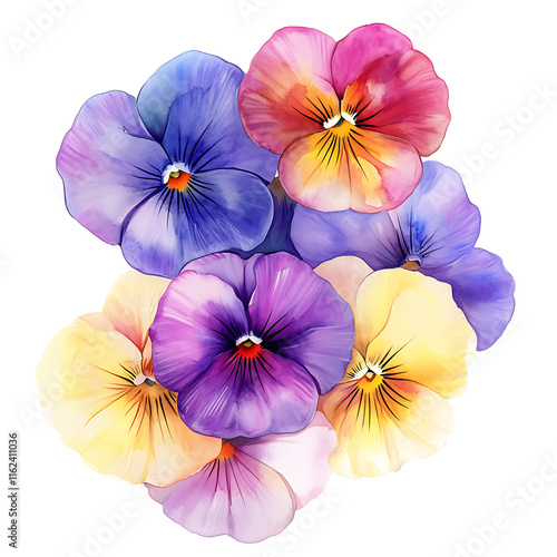 Vibrant pansies in watercolor clipart floral art nature transparent flowers autumn and winter flowers