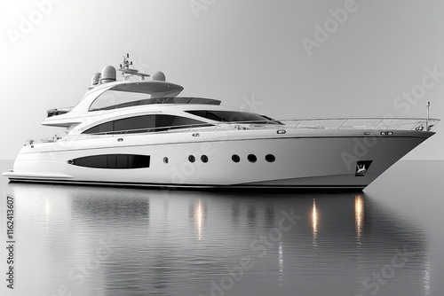 A sleek, modern yacht anchored on calm waters, showcasing luxury and elegance. photo