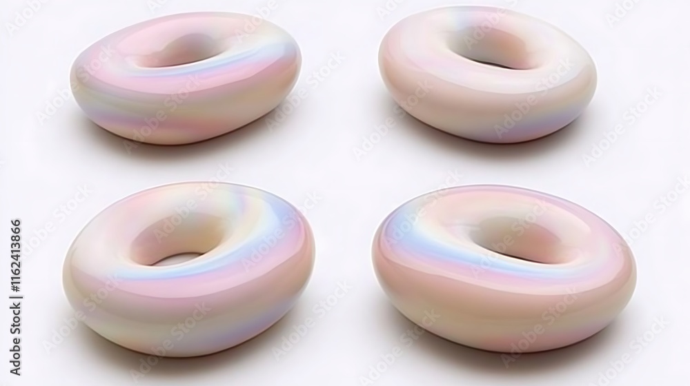 Four iridescent pastel donut shaped objects Four iridescent pastel donut shaped objects