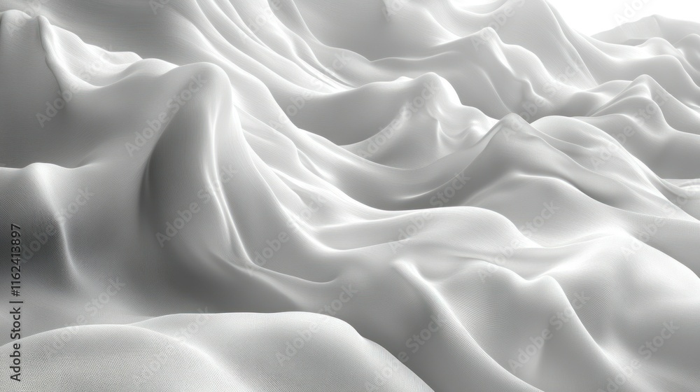 Fototapeta premium Flowing white fabric resembling soft, undulating terrain.