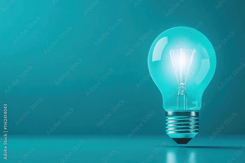 Modern Light Bulb Illuminating Against Teal Background in Minimalist Style Modern Light Bulb Illuminating Against Teal Background in Minimalist Style