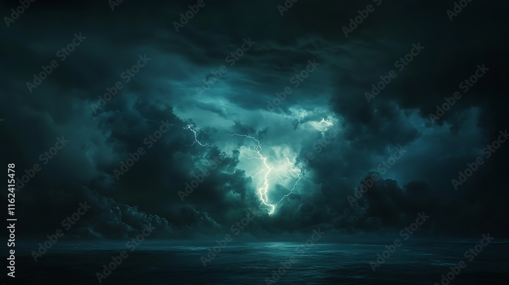 Fototapeta premium Dark Stormy Sea with Lightning