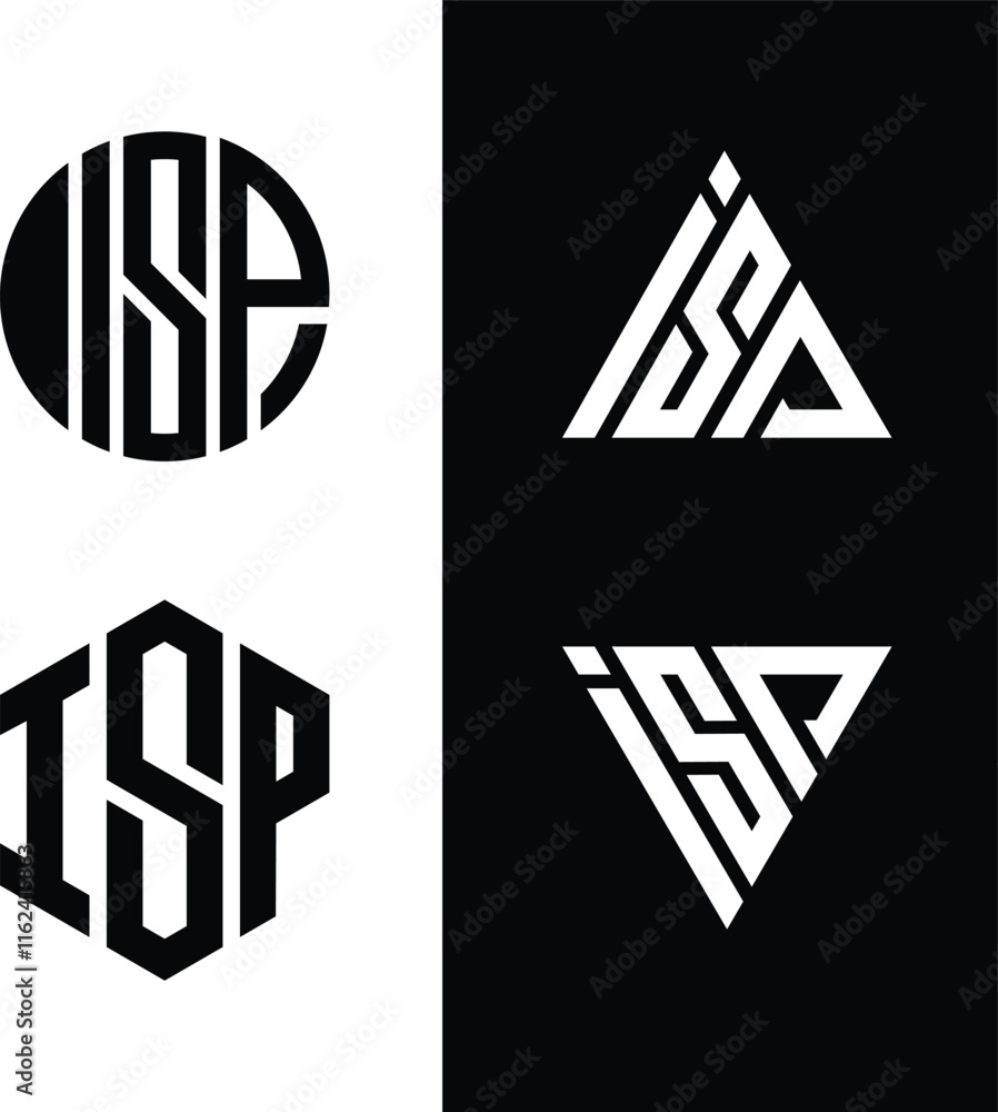 Initial letter ISP with a triangle, circle, polygon monogram vector logo design