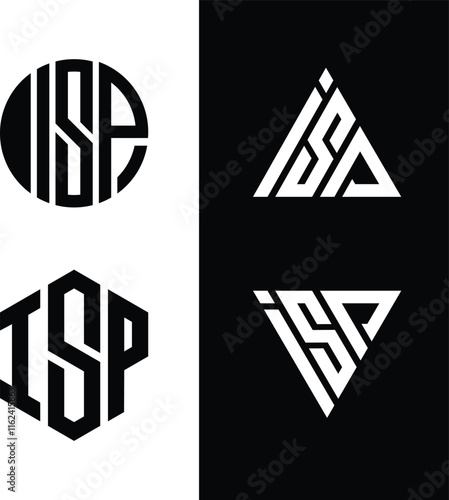 Initial letter ISP with a triangle, circle, polygon monogram vector logo design