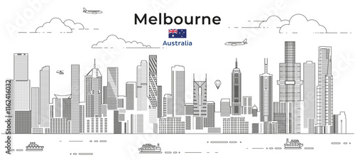 Melbourne cityscape line art vector illustration