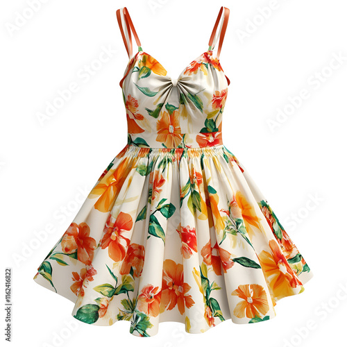 Orange Floral Summer Dress Vintage Style, Fit and Flare photo